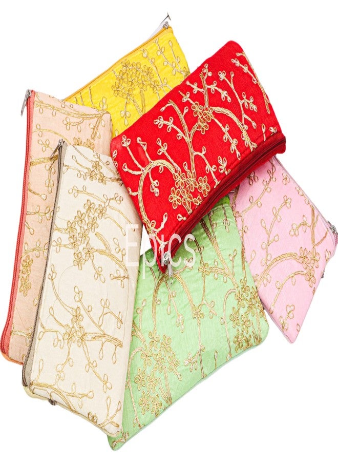 Epics Present (Pack Of 6) Embroidery Wedding Return Gift Women Wholesale Bridal Traveling potli Bag with Zipper for Ladies Shagun Purse Gifting Haldi Mehandi. - Image 1